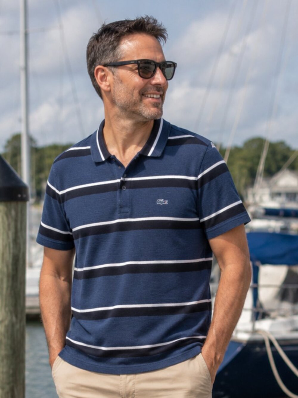 Lacoste Heritage Striped Polo Shirt Black Blue Men’s Size 5 Large Golf Cottage